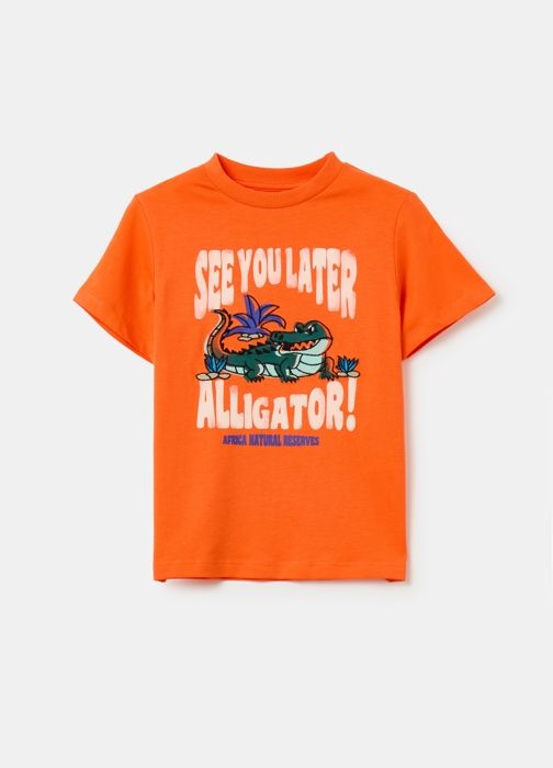 T-shirt en coton imprimé - Non spécifié - Non spécifié - Orange - Manches courtes - Col arrondi