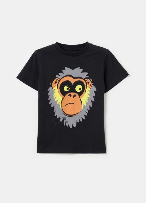 T-shirt - Non spécifié - Imprimé singe - 100% coton bio - Manches courtes - Col arrondi