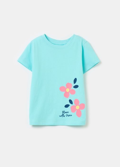 T-shirt - Non spécifié - Imprimé fleurs - 100% coton - Col rond - Manches courtes