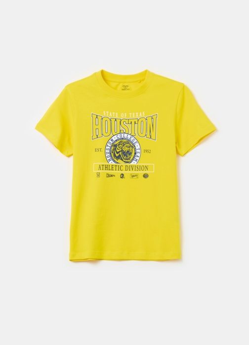 T-shirt - Houston College - Imprimé Tigre - 100% Coton - Jaune - Garçon