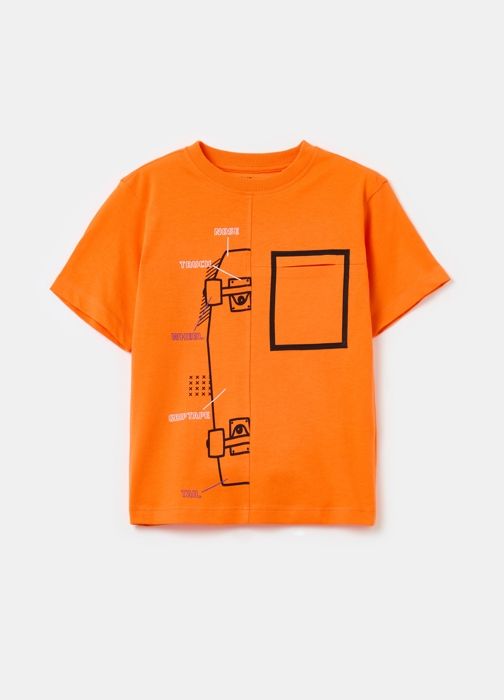 T-shirt en coton imprimé - Non spécifié - Enfant - Col arrondi - Manches courtes - Orange