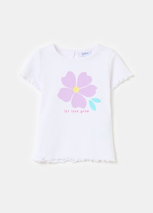 T-shirt - Non spécifié - Côtelé - Blanc - Manches courtes - Ajusté