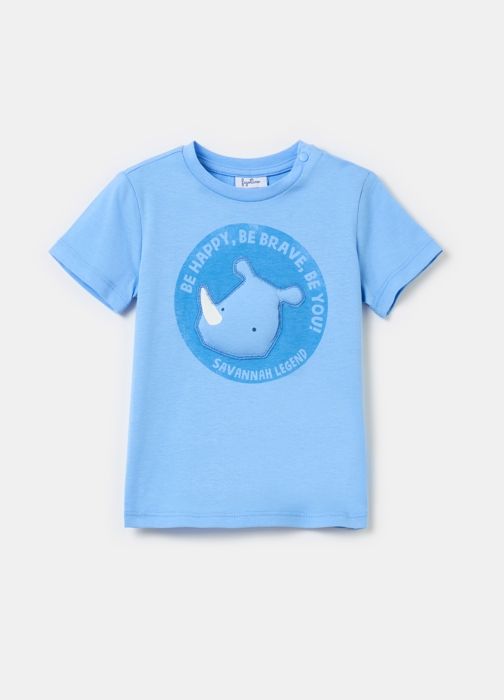 T-shirt - Non spécifié - Imprimé lettrage - Appliqué rhinocéros - Enfant Garçon - Manches courtes