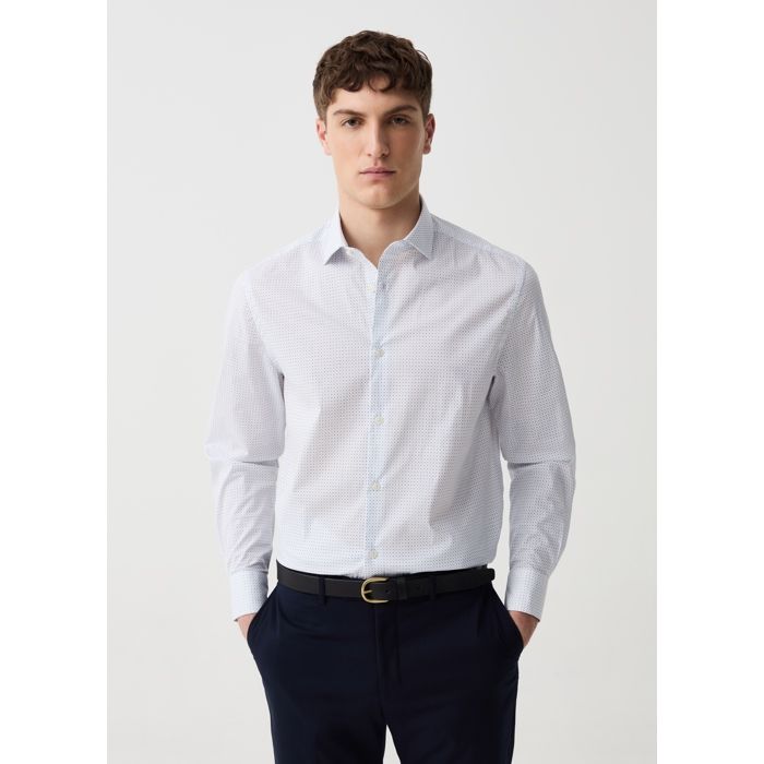 Chemise - Non spécifié - Coupe Regular - Coton Stretch - Motif Micro - Col Écarté