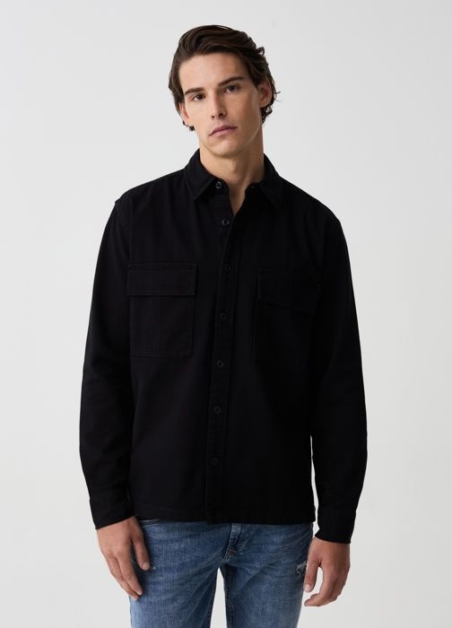 Chemise- veste en sergé de coton avec poches
