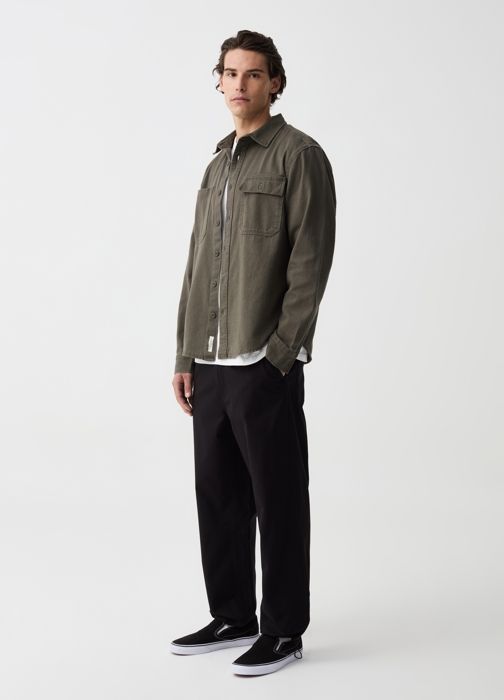 Chemise- veste en twill de coton avec poches