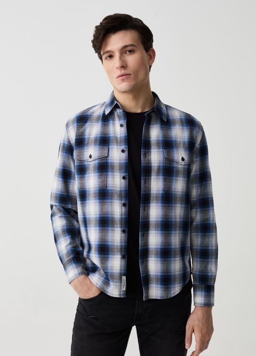 Chemise - Grand&Hills - Motif à carreaux - 100% coton - Manches longues - Coupe regular