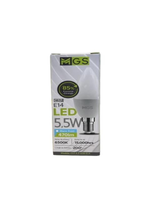 Ampoule Lustre LED - MGS - C37 - 5,5W - E14 - Blanc - Éclairage Économe