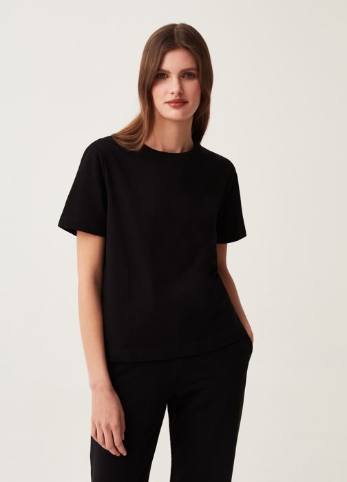 T-shirt fitness - OVS HOUSEBRAND - Noir - 100% coton - Col rond - Manches courtes