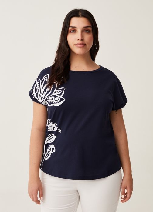 T-shirt - MYA - Curvy - Imprimé tropical - 100% coton - Manches courtes