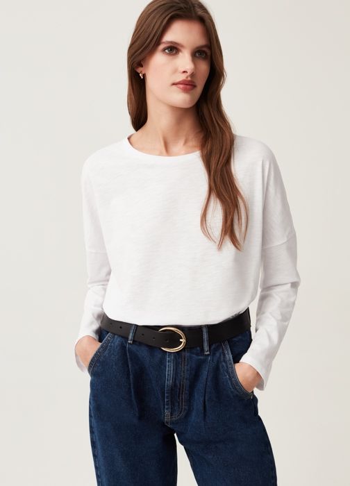 T-shirt à manches longues en coton flammé.