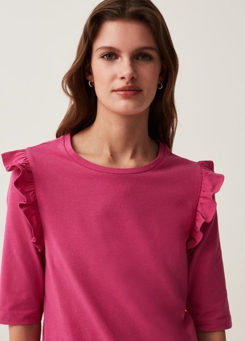 T-shirt - OVS HOUSEBRAND - Manches trois-quart - 100% coton - Couleur rose violet - Femme