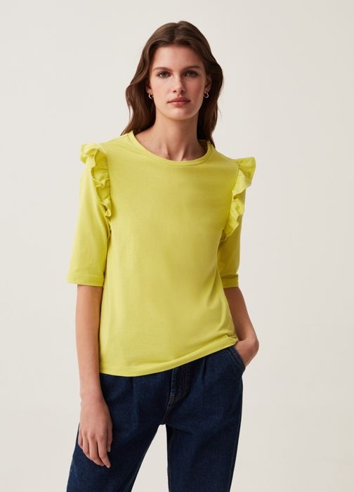 T-shirt - OVS HOUSEBRAND - Manches trois-quart - 100% coton - Couleur verte - Femme