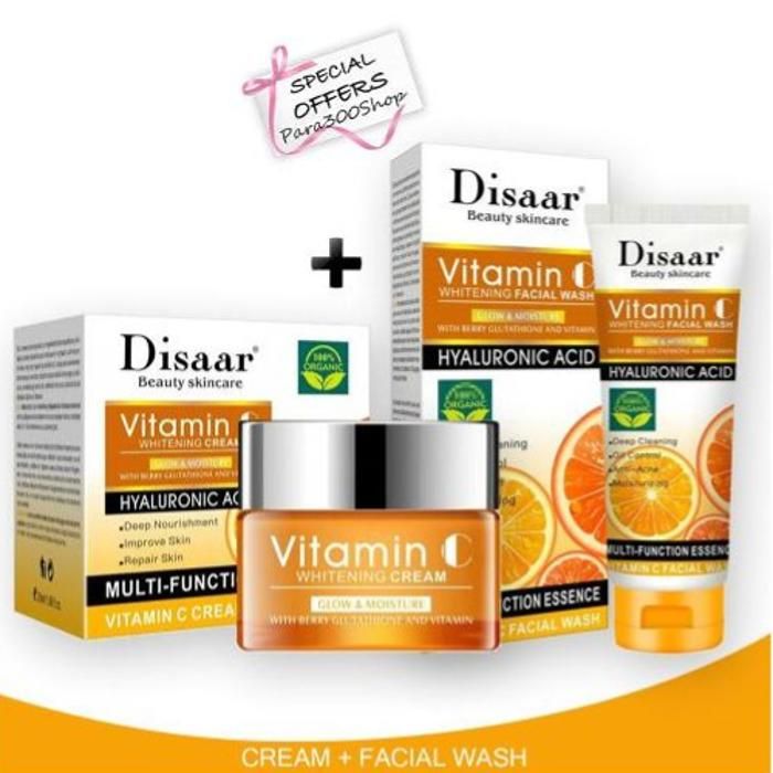 Ensemble 2 Pcs, Nettoyant Pour Le Visage et Crème blanchissant à la Vitamine C Pour Le Visage 50g