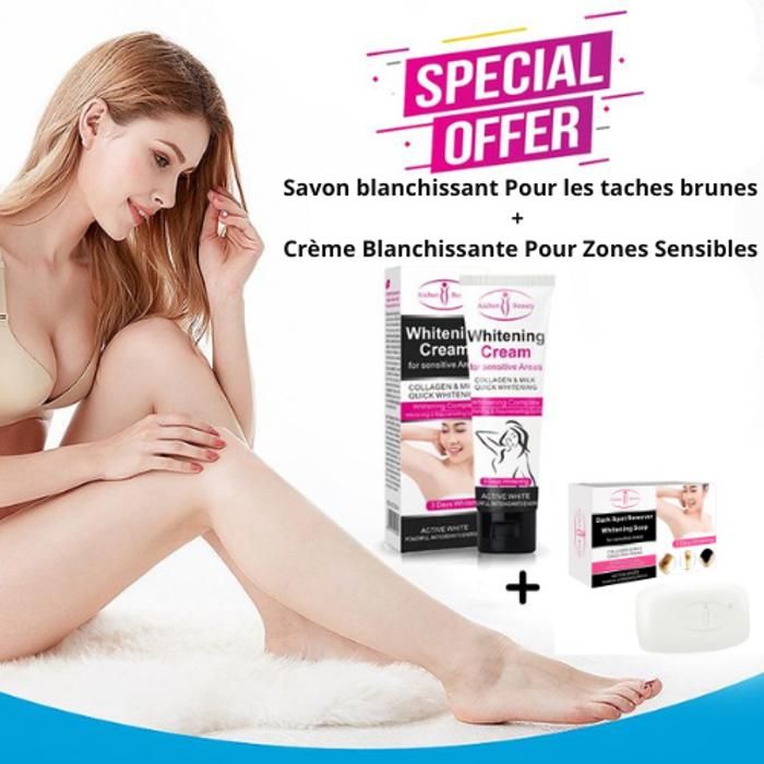 Pack 2 pcs - 1 Savon blanchissant Pour les taches brunes + 1 Crème Blanchissante Pour Zones Sensibles 100g