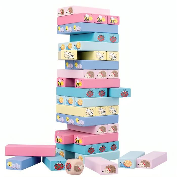 Jeux de Blocs de construction en bois empilables 51 pièces, Jouet