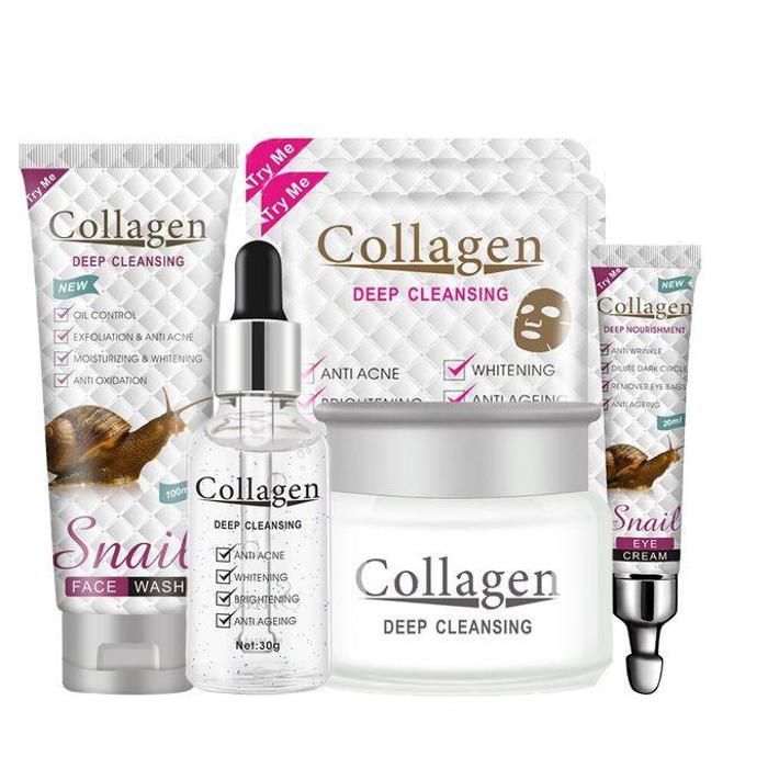 Collagène d'escargot, nettoyant, crème pour le visage, Essence, crème pour les yeux, 2 masques
