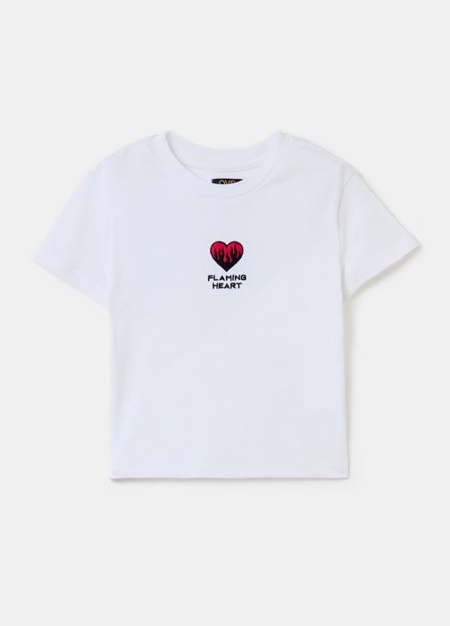 T-shirt - Non spécifié - Côtelé - Broderie cœur - Manches courtes - Enfant fille