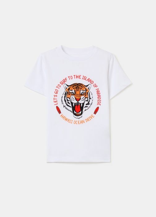 T-shirt - Non spécifié - Imprimé tigre - 100% coton - Col rond - Manches courtes