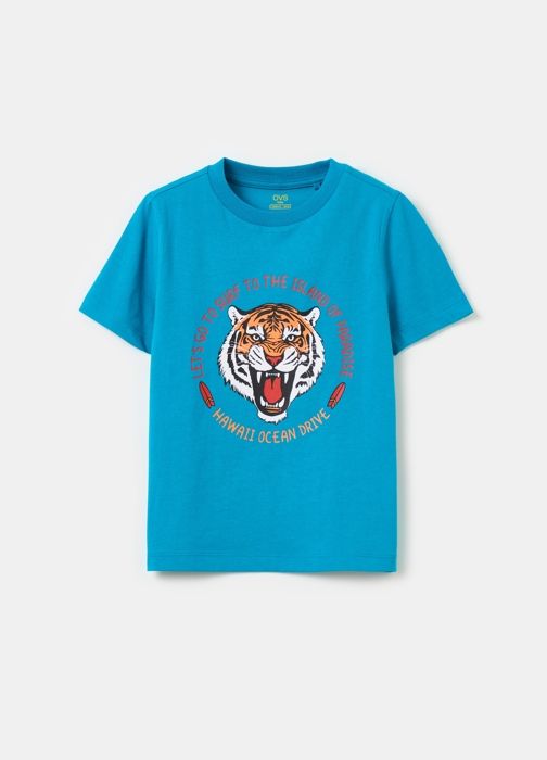 T-shirt - Non spécifié - Imprimé tigre - 100% coton - Manches courtes - Col arrondi