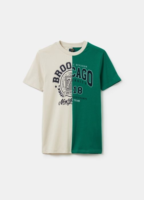 T-shirt bicolore - Non spécifié - Imprimé lettrage - 100% coton - Manches courtes - Enfant