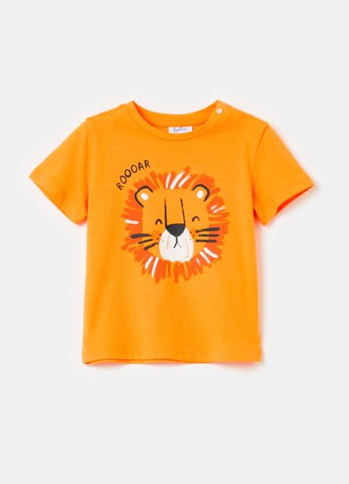 T-shirt - Bio - Imprimé Lion - Col Rond - Manches Courtes - Garçon