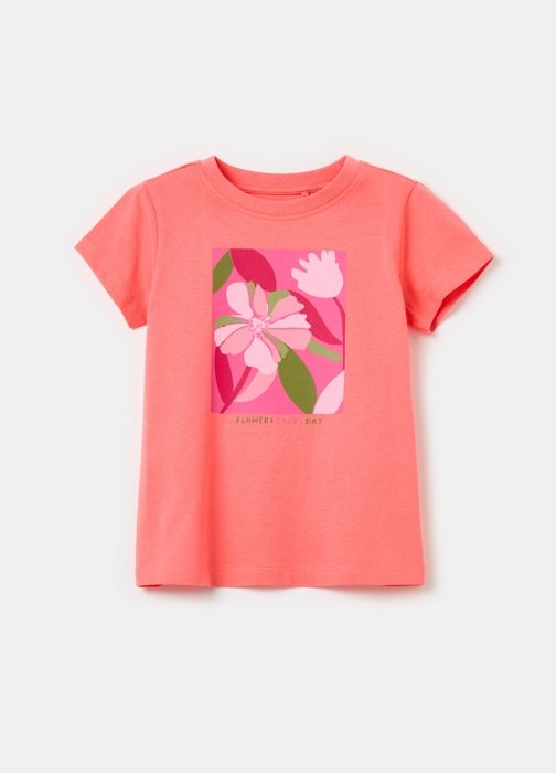 T-shirt - Coton - Imprimé Fleurs - Rose - Manches Courtes - Enfant Fille