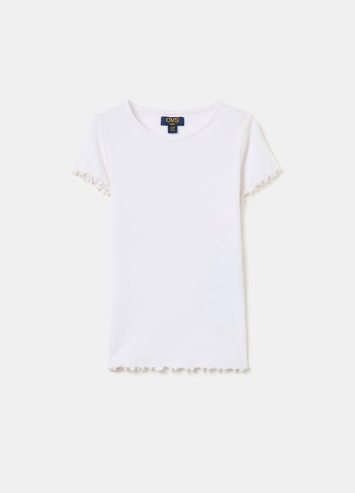 T-shirt - COTON - Fille - Blanc - Ajustée - Manches courtes - Col arrondi