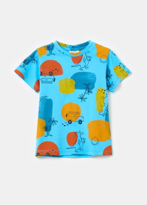 T-shirt - Non spécifié - Imprimé jeeps et kangourous - 100% coton - Col rond - Manches courtes