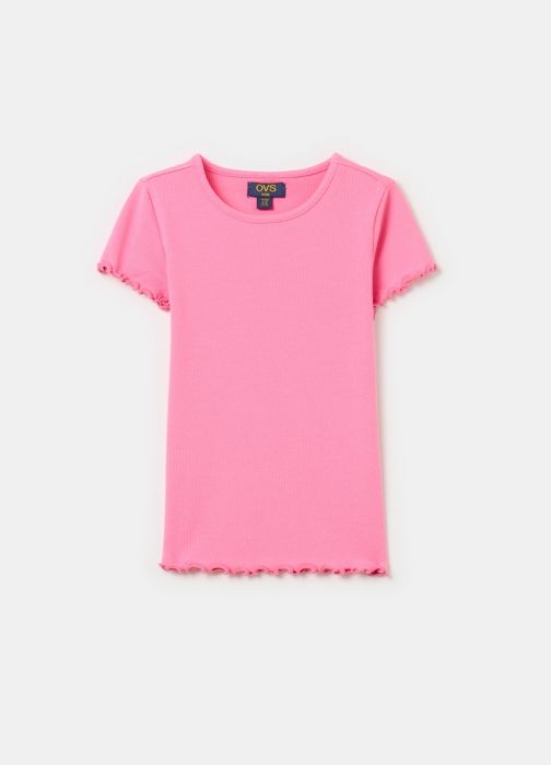 T-shirt - COTON - Fille - Rose - Manches courtes - Col arrondi - Coupe Regular