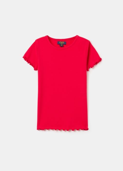 T-shirt - COTON - Enfant - Rouge - Manches courtes - Col arrondi