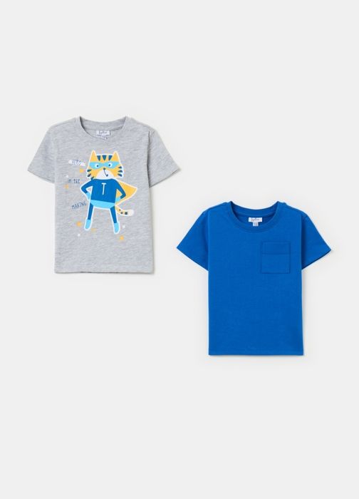 Lot de 2 T-shirts - Coton - Imprimé super-héros - Poche à patch - Manches courtes - Enfant