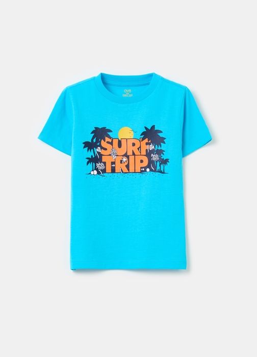 T-shirt - Non spécifié - Imprimé palmiers - 100% coton - Col rond - Manches courtes