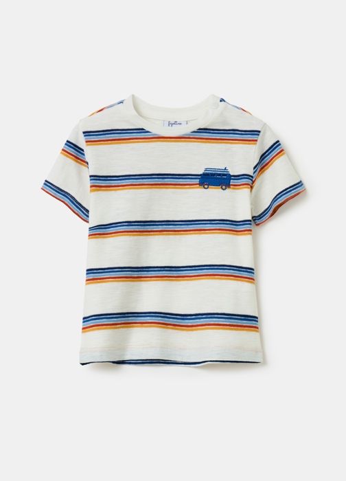 T-shirt - Non spécifié - Rayé - 100% Coton - Broderie de van - Manches courtes