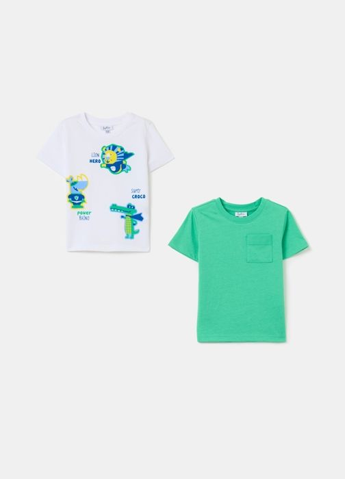 T-shirt - Lot de 2 - Coton 100% - Imprimé super-héros - Poche à patch - Manches courtes