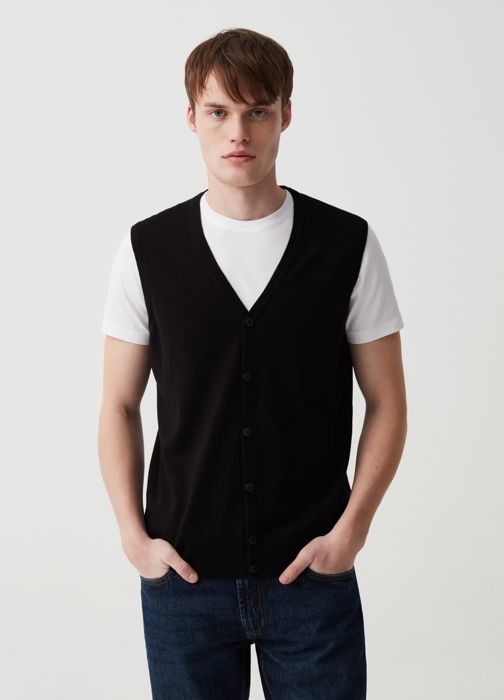 Gilet - Non spécifié - Col en V - 50% Coton - 50% Acrylique - Noir