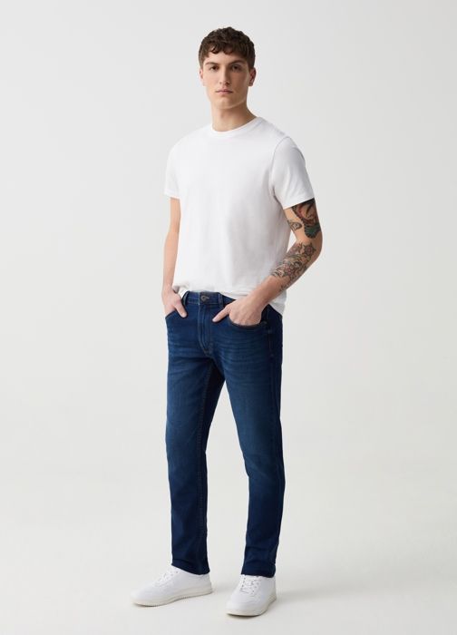 Jean skinny - Non spécifié - Cinq poches - Coton extensible - Délavage - Polyester recyclé