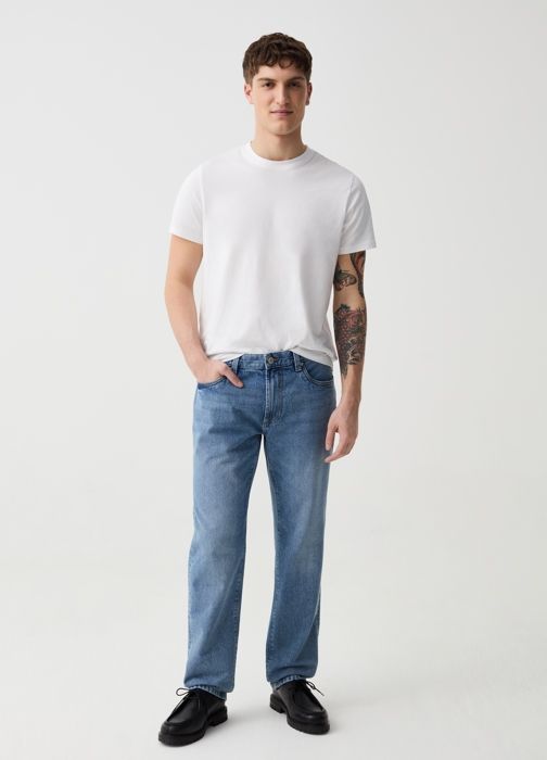 Jean - Non spécifié - Coupe régulière - 100% coton recyclé - Délavage - Cinq poches