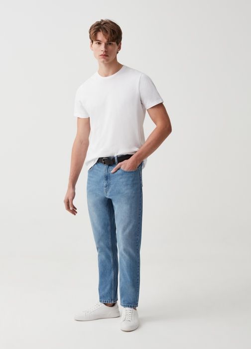 Jean coupe carotte avec délavage