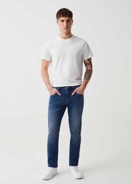 Jean skinny - Non spécifié - Cinq poches - Coton extensible - Délavage - Polyester recyclé