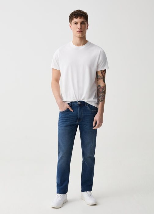 Jean skinny - Non spécifié - Cinq poches - Coton extensible - Délavage - Polyester recyclé