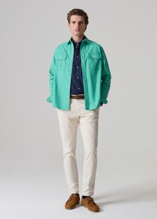 Chemise en coton Oxford - PIOMBO - Vert - Manches longues - Regular - 100% coton