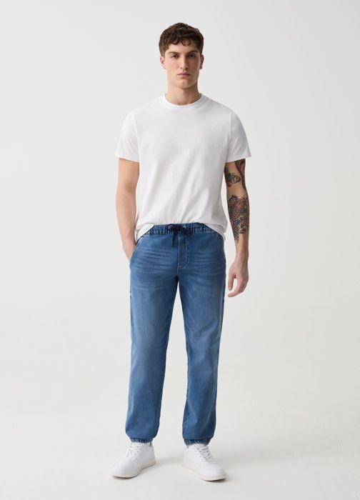 Jogging ajusté - Non spécifié - Denim molletonné - Slim - Cordon de serrage - Poches multiples