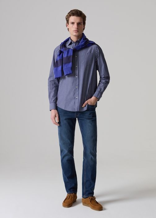 Chemise - PIOMBO - Rayée - 100% Coton - Manches Longues - Poche Plaquée