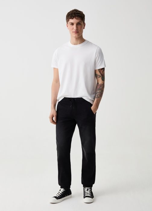 Jogging ajusté - Non spécifié - Denim molletonné - Slim - Cordon de serrage - Poches multiples