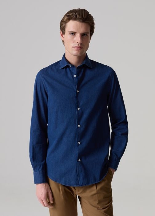 Chemise contemporaine en denim - PIOMBO - 100% coton - Col chemise - Manches longues - Coupe regular