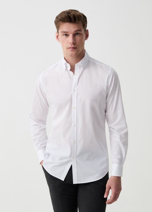 Chemise - Non spécifié - Slim - Col à boutons - Blanc - 65% Polyester 35% Coton