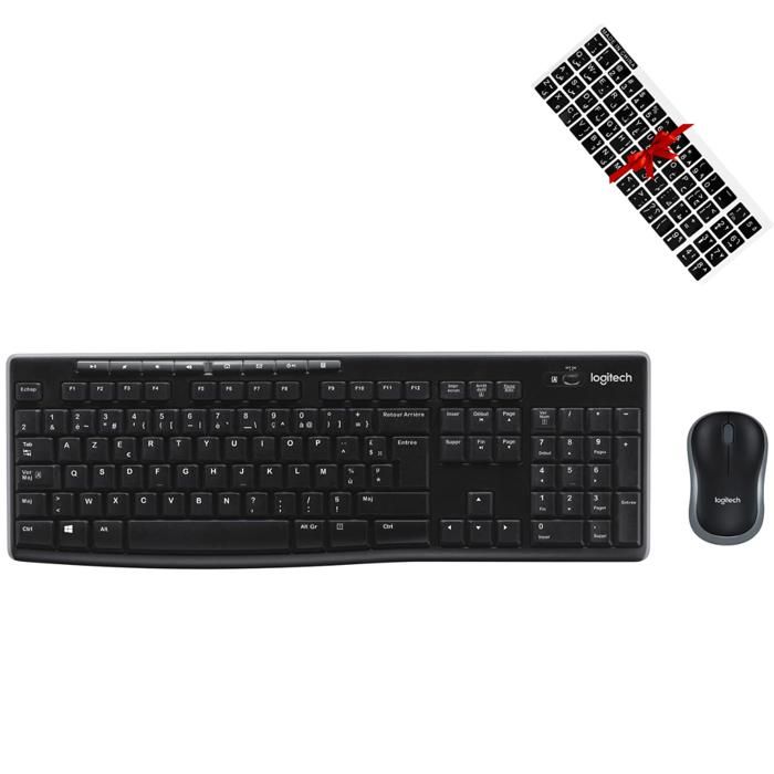 Clavier et Souris Sans Fil Logitech Wireless Desktop MK270 (AZERTY) + Clavie Arbe Stickers Gratuit