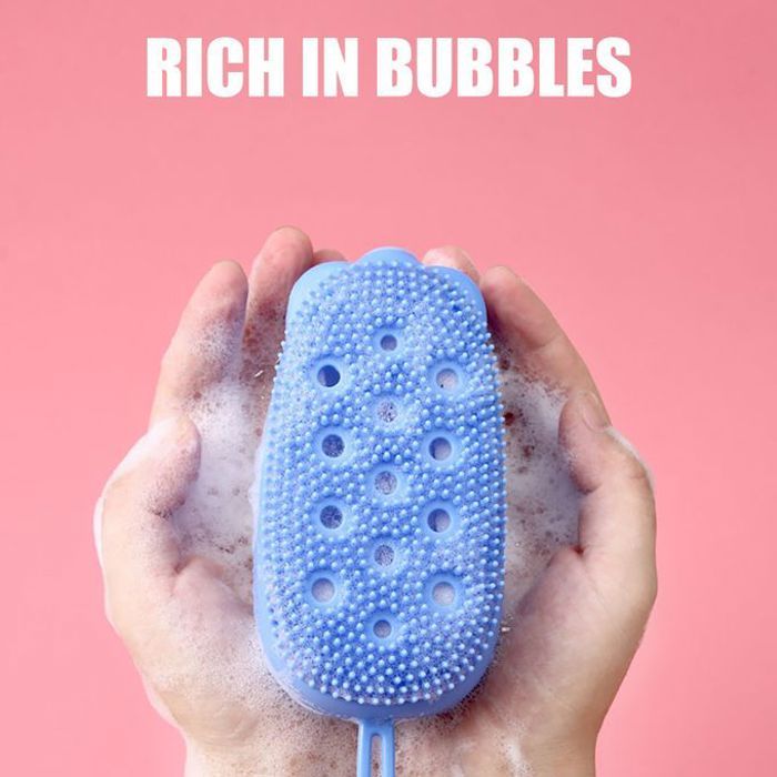 Brosse de bain en silicone souple avec éponge de douche moussante double face