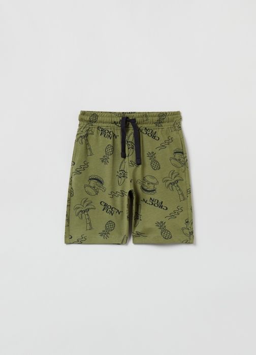 Bermuda joggers - Non spécifié - Imprimé crocodile - 100% coton - Vert - Coupe loose
